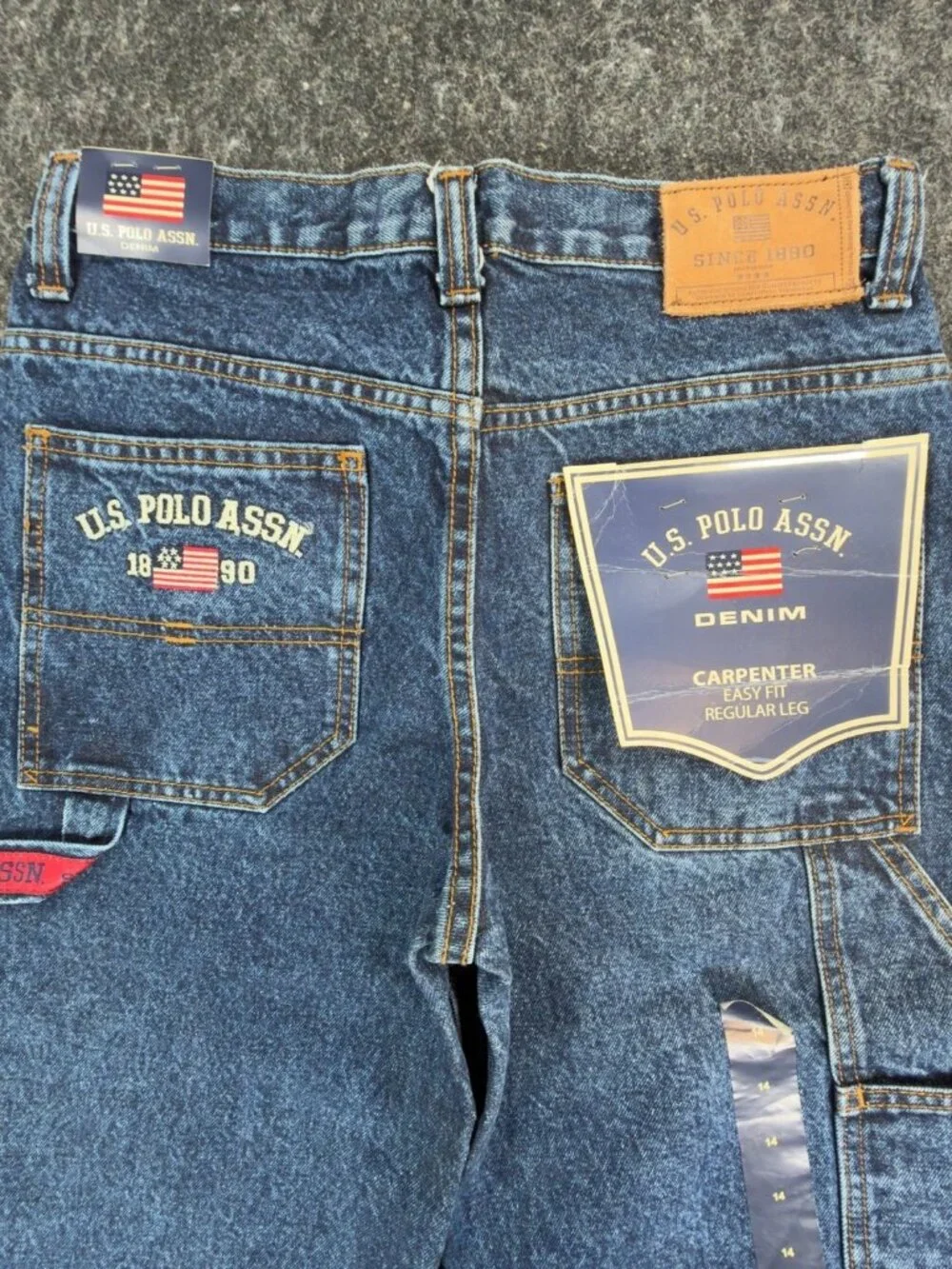 U.S. Polo Assn Carpenter Jeans Boys 14 Blue Cotton Easy Fit Utility NWT